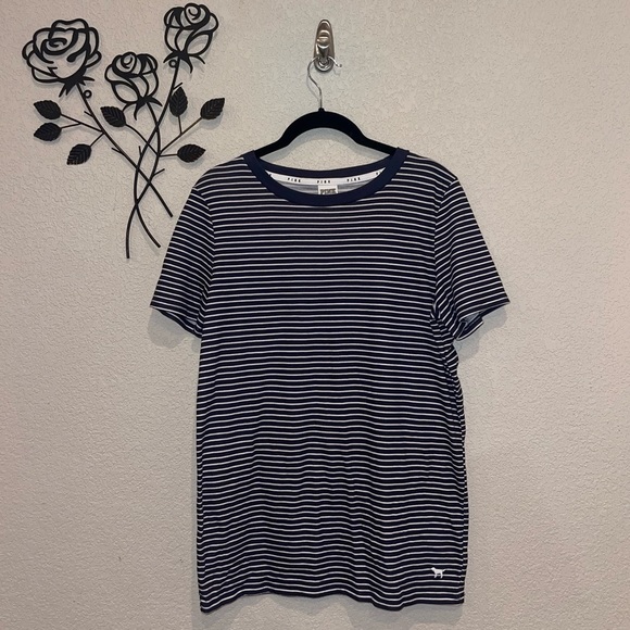 PINK Victoria's Secret Tops - Pink Victorias Secret Navy And White Striped T Shirt Cotton Size Medium